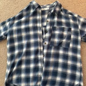 Hollister Blue and White Women's Boyfriend Flannel